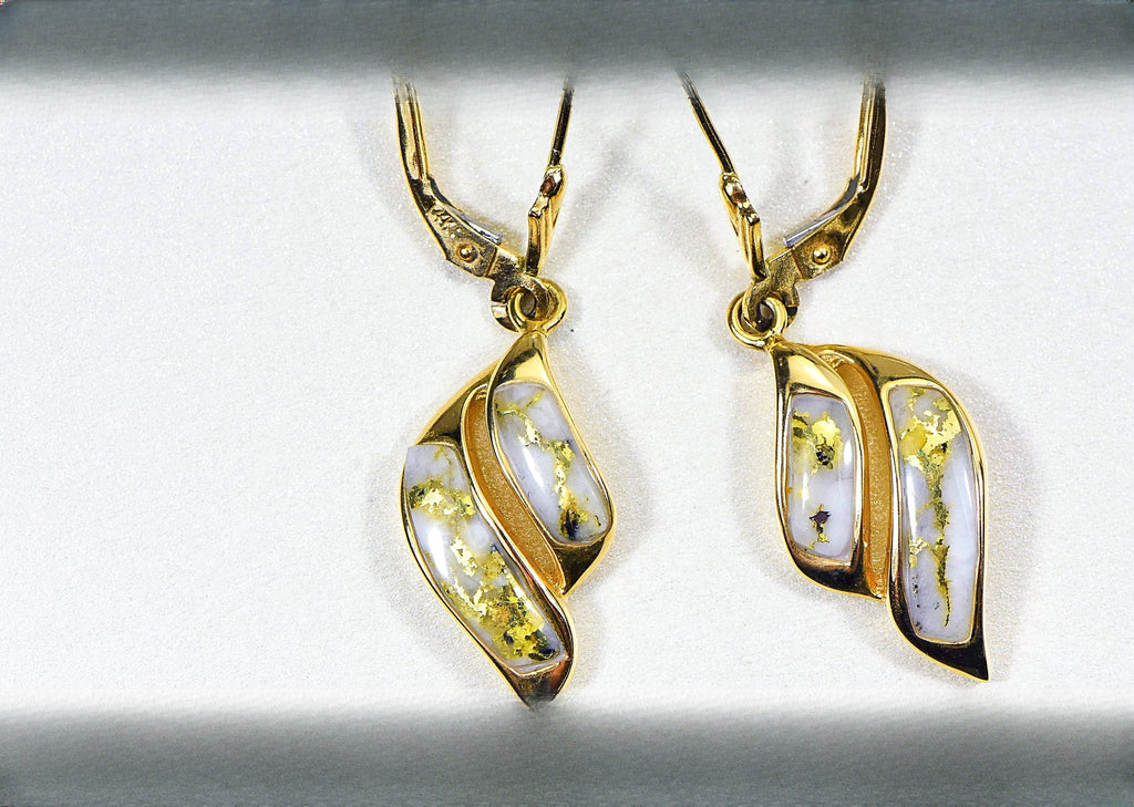Gold Quartz Earrings "Orocal" EN645Q/LB Genuine Hand Crafted Jewelry - 14K Gold Casting