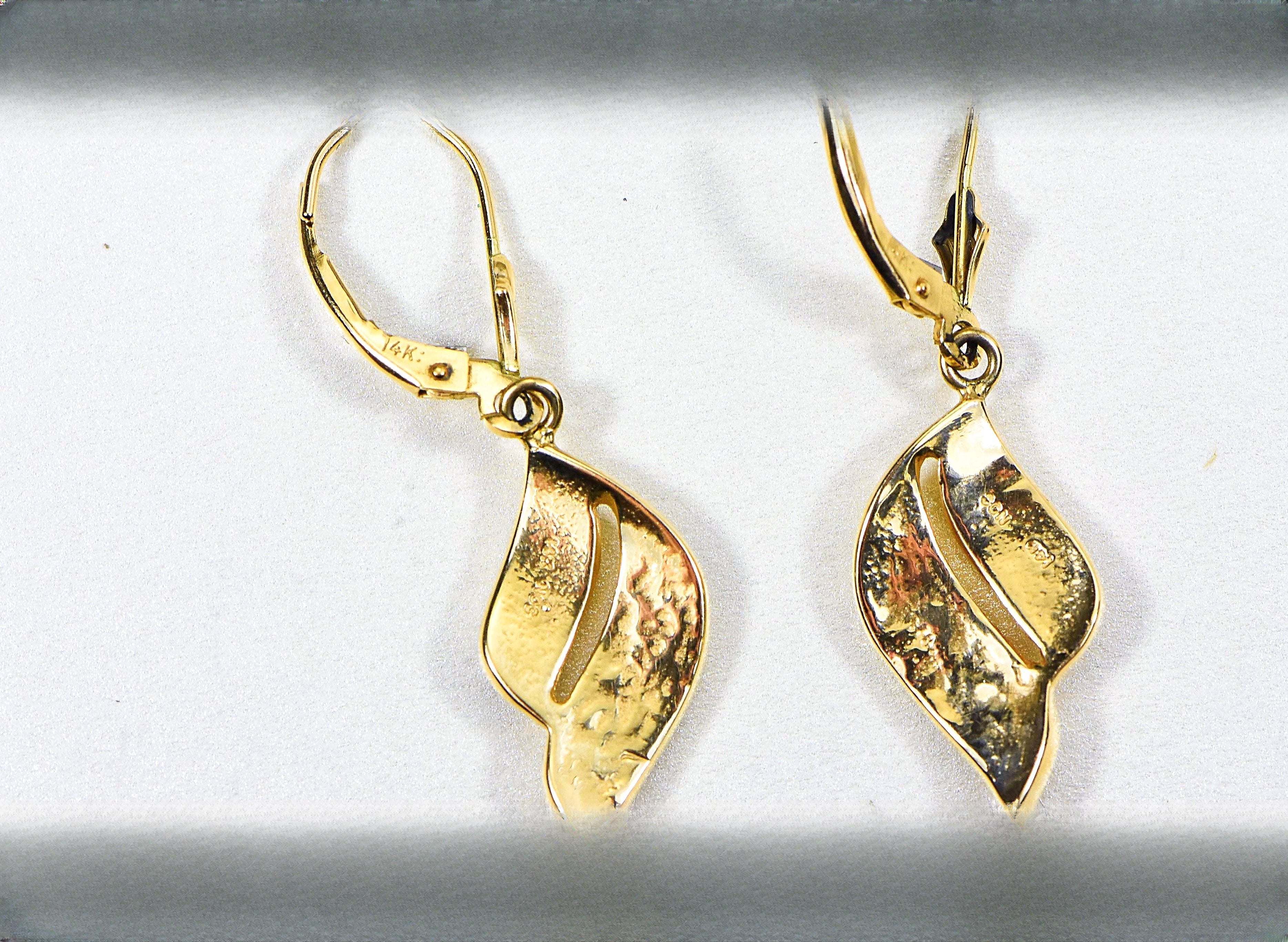 Gold Quartz Earrings "Orocal" EN645Q/LB Genuine Hand Crafted Jewelry - 14K Gold Casting