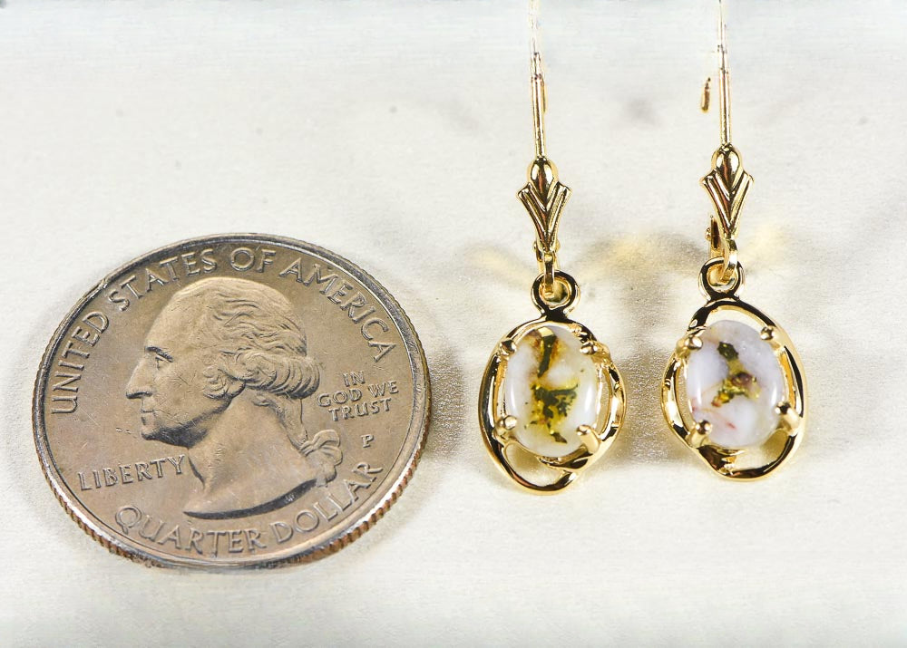Gold Quartz Earrings "Orocal" EN805XSQ/LB Genuine Hand Crafted Jewelry - 14K Gold Casting