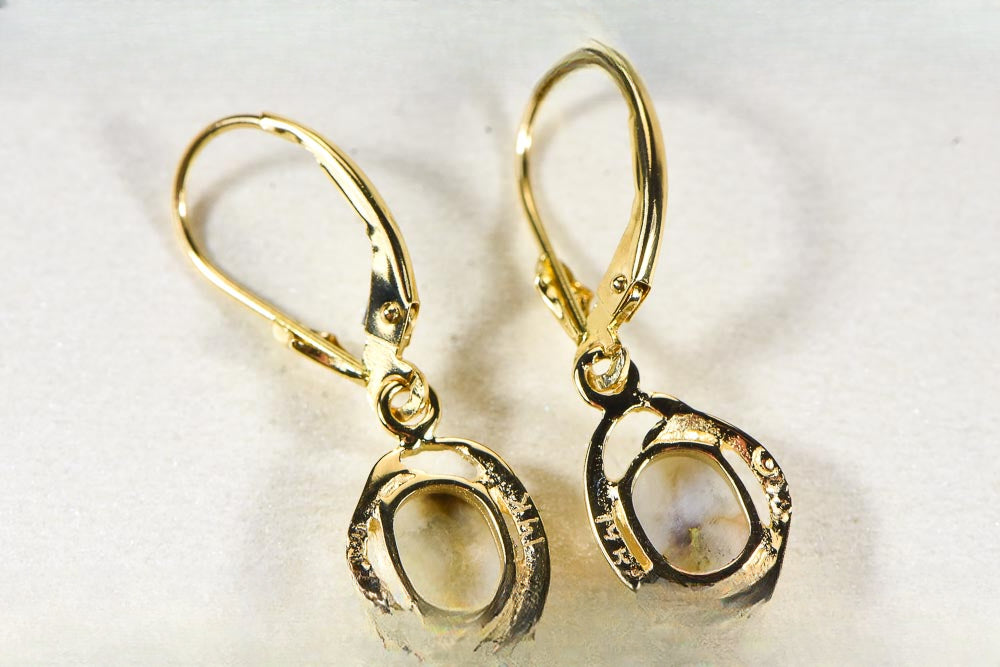 Gold Quartz Earrings "Orocal" EN805XSQ/LB Genuine Hand Crafted Jewelry - 14K Gold Casting