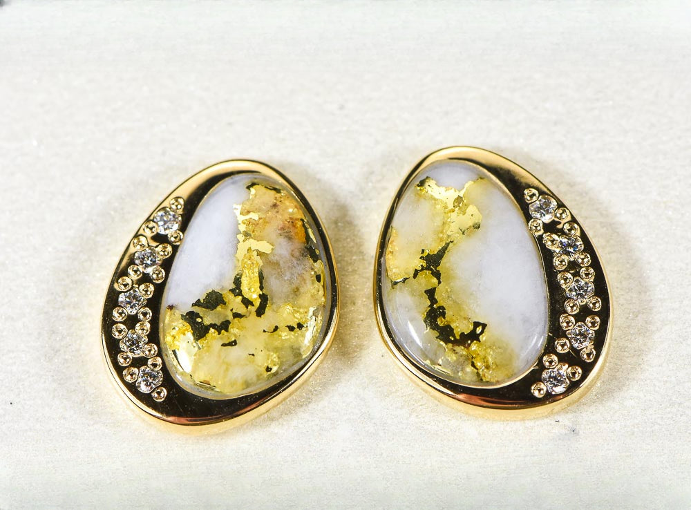 Gold Quartz Earrings "Orocal" ESC106DQ Genuine Hand Crafted Jewelry - 14K Gold Casting