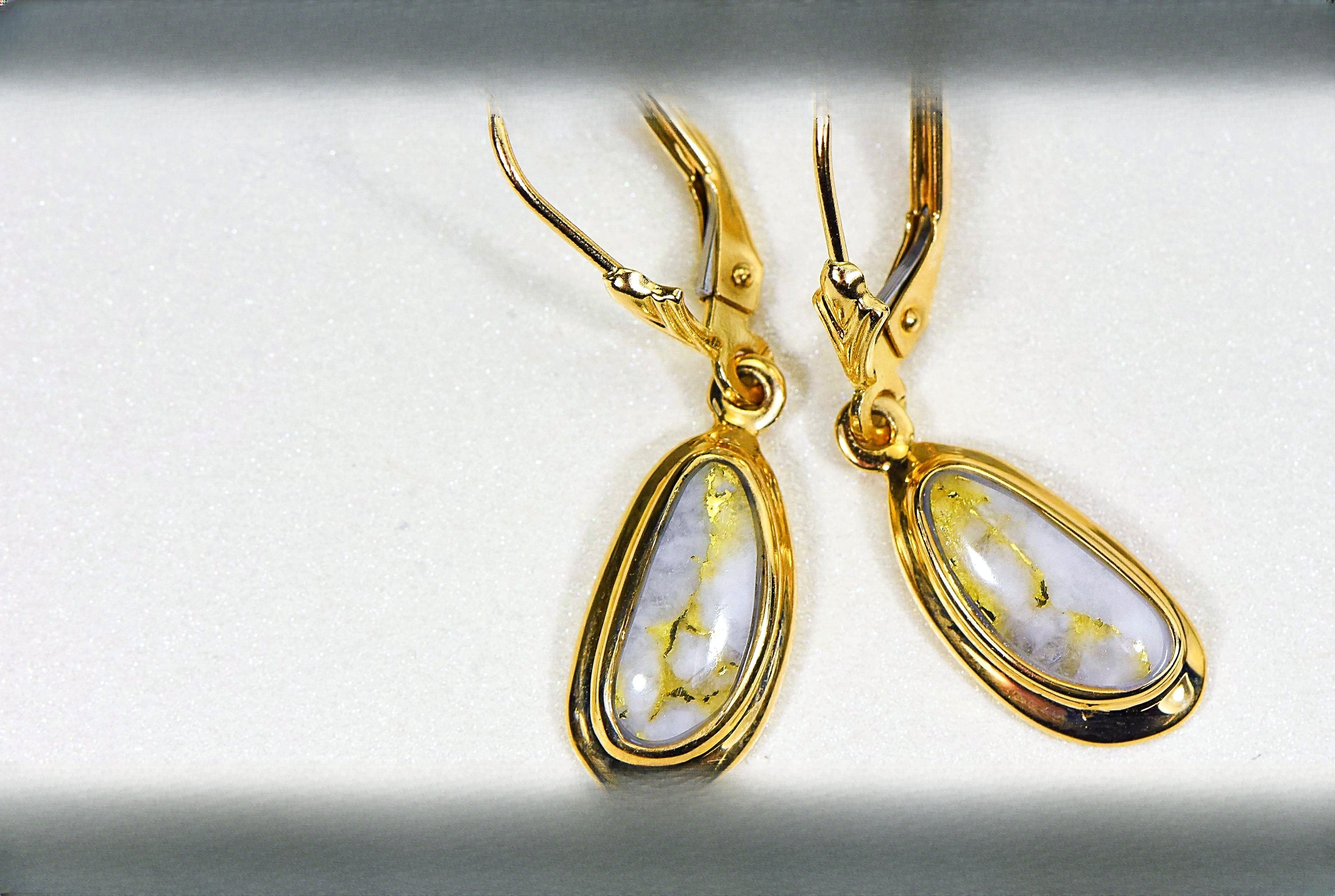 Gold Quartz Earrings "Orocal" EN762Q/LB Genuine Hand Crafted Jewelry - 14K Gold Casting