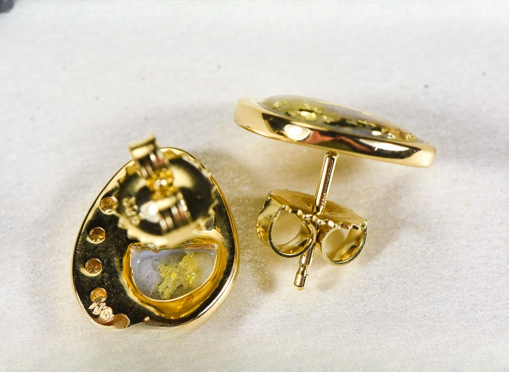 Gold Quartz Earrings "Orocal" ESC106DQ Genuine Hand Crafted Jewelry - 14K Gold Casting