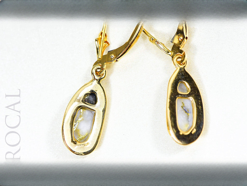 Gold Quartz Earrings "Orocal" EN762Q/LB Genuine Hand Crafted Jewelry - 14K Gold Casting