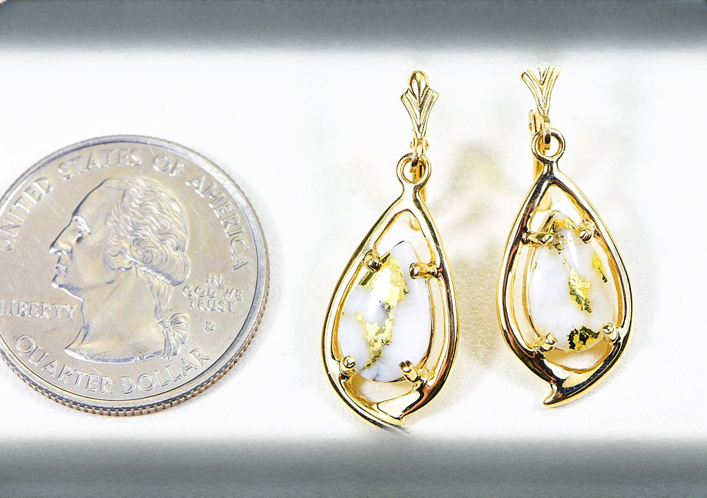Gold Quartz Earrings "Orocal" EN774Q/LB Genuine Hand Crafted Jewelry - 14K Gold Casting