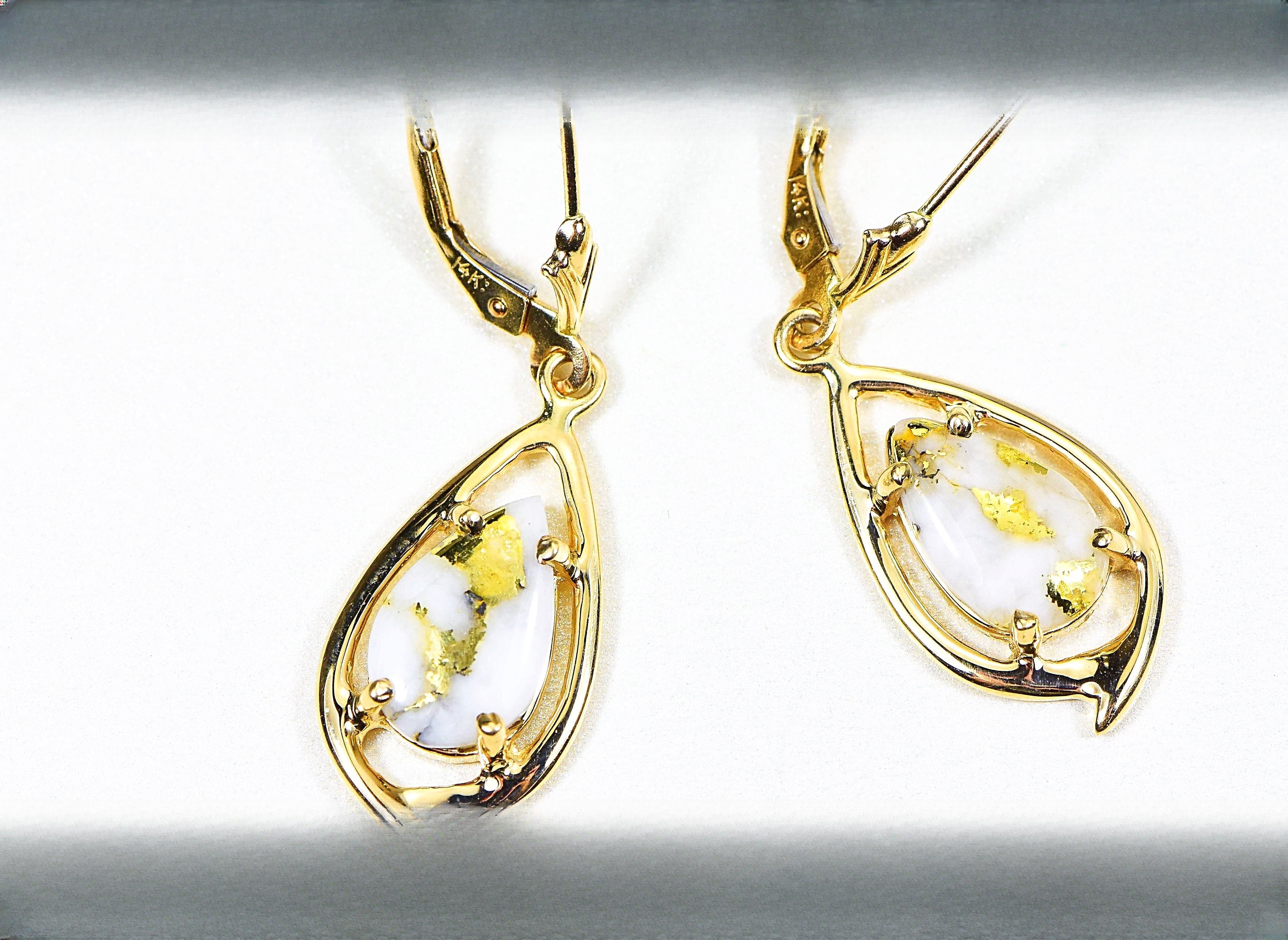 Gold Quartz Earrings "Orocal" EN774Q/LB Genuine Hand Crafted Jewelry - 14K Gold Casting