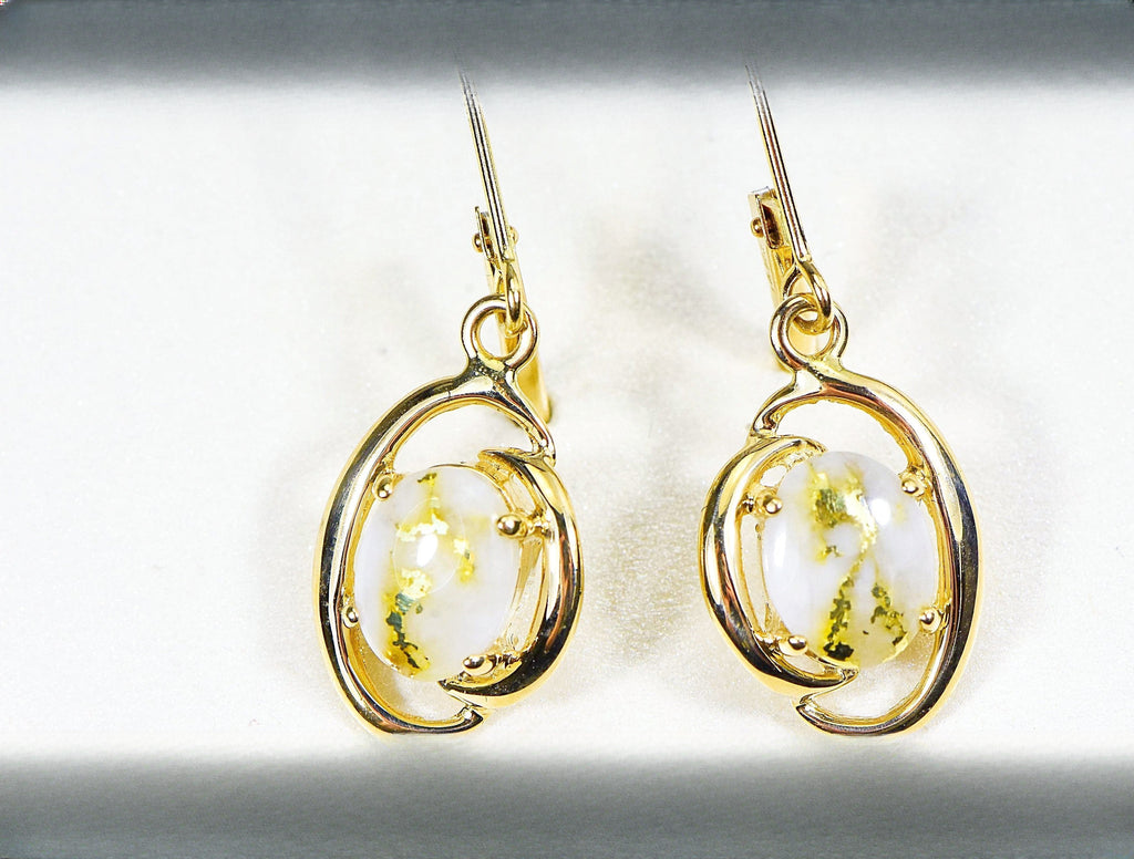 Gold Quartz Earrings "Orocal" EN805Q/LB Genuine Hand Crafted Jewelry - 14K Gold Casting
