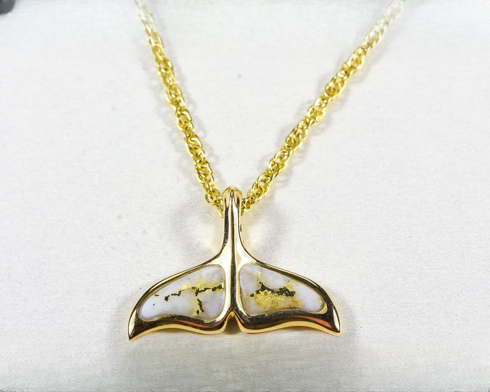 Gold Quartz Pendant Whales Tail "Orocal" PAJWT301QX Genuine Hand Crafted Jewelry - 14K Gold Yellow Gold Casting