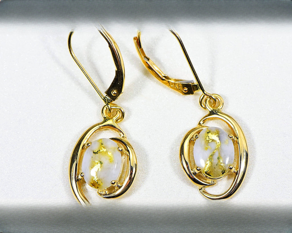 Gold Quartz Earrings "Orocal" EN805Q/LB Genuine Hand Crafted Jewelry - 14K Gold Casting