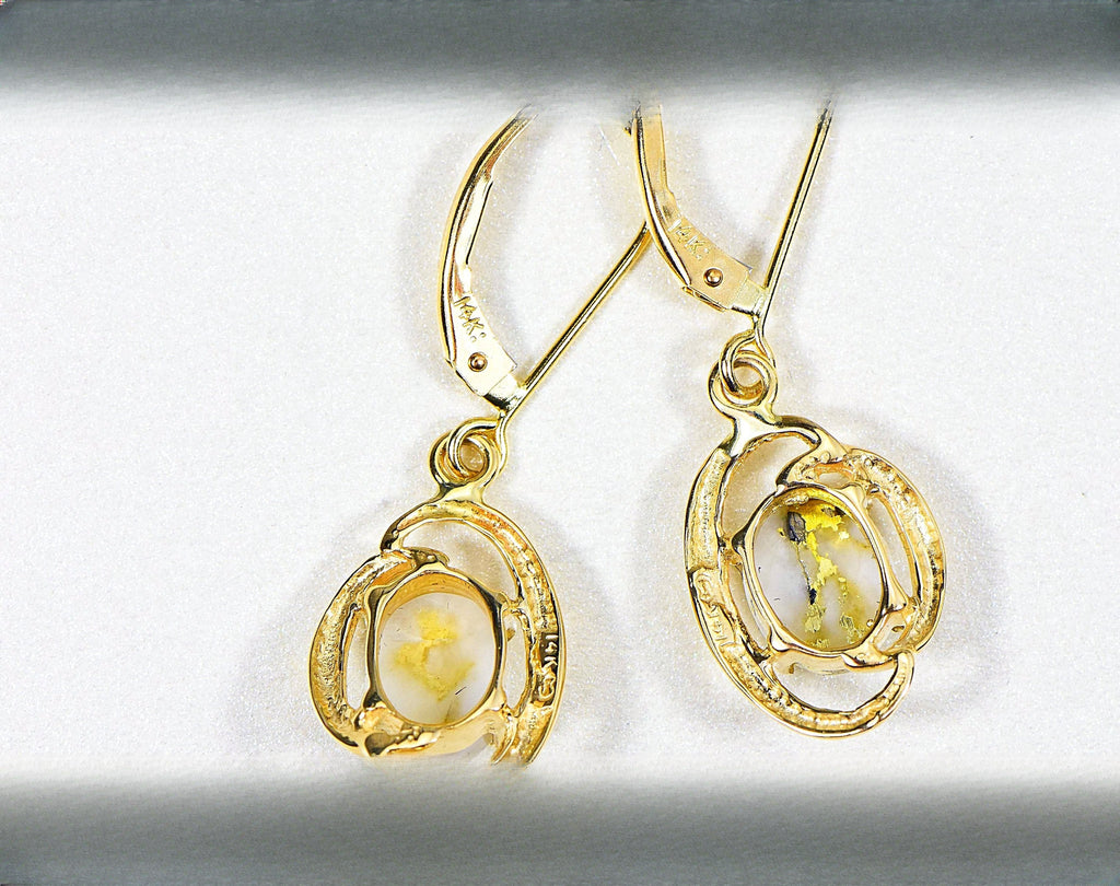 Gold Quartz Earrings "Orocal" EN805Q/LB Genuine Hand Crafted Jewelry - 14K Gold Casting