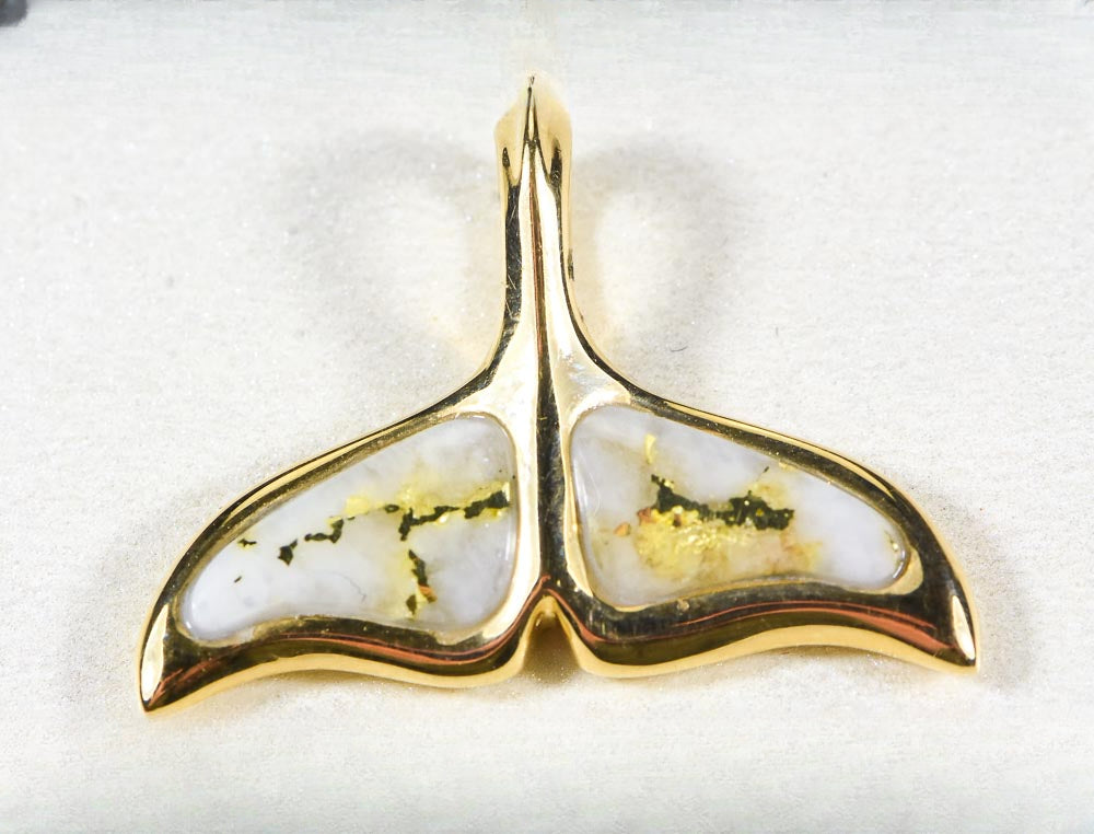 Gold Quartz Pendant Whales Tail "Orocal" PAJWT301QX Genuine Hand Crafted Jewelry - 14K Gold Yellow Gold Casting