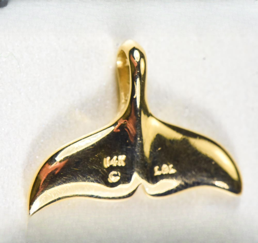 Gold Quartz Pendant Whales Tail "Orocal" PAJWT301QX Genuine Hand Crafted Jewelry - 14K Gold Yellow Gold Casting