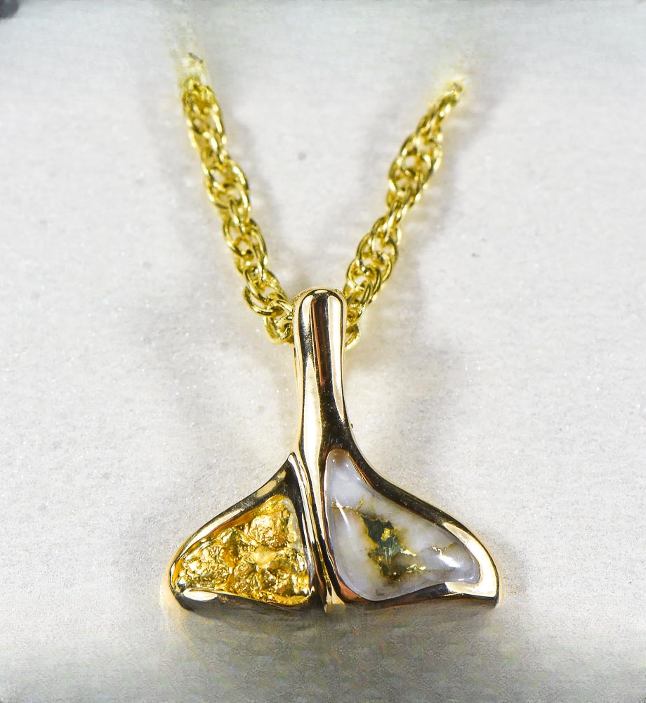 Gold Quartz Pendant Whales Tail "Orocal" PDLWT112NQ Genuine Hand Crafted Jewelry - 14K Gold Yellow Gold Casting