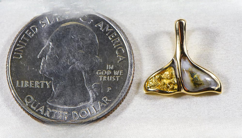Gold Quartz Pendant Whales Tail "Orocal" PDLWT112NQ Genuine Hand Crafted Jewelry - 14K Gold Yellow Gold Casting