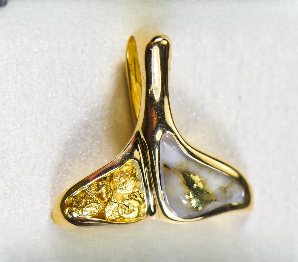 Gold Quartz Pendant Whales Tail "Orocal" PDLWT112NQ Genuine Hand Crafted Jewelry - 14K Gold Yellow Gold Casting