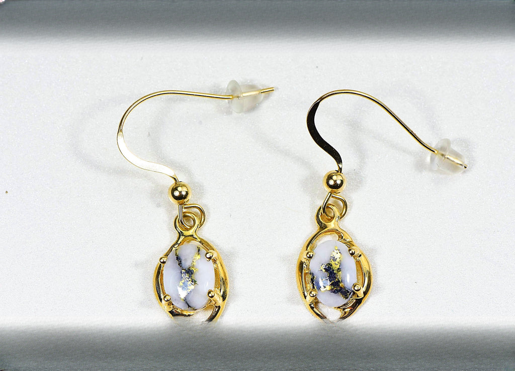 Gold Quartz Earrings "Orocal" EN805XSQ/WD Genuine Hand Crafted Jewelry - 14K Gold Casting