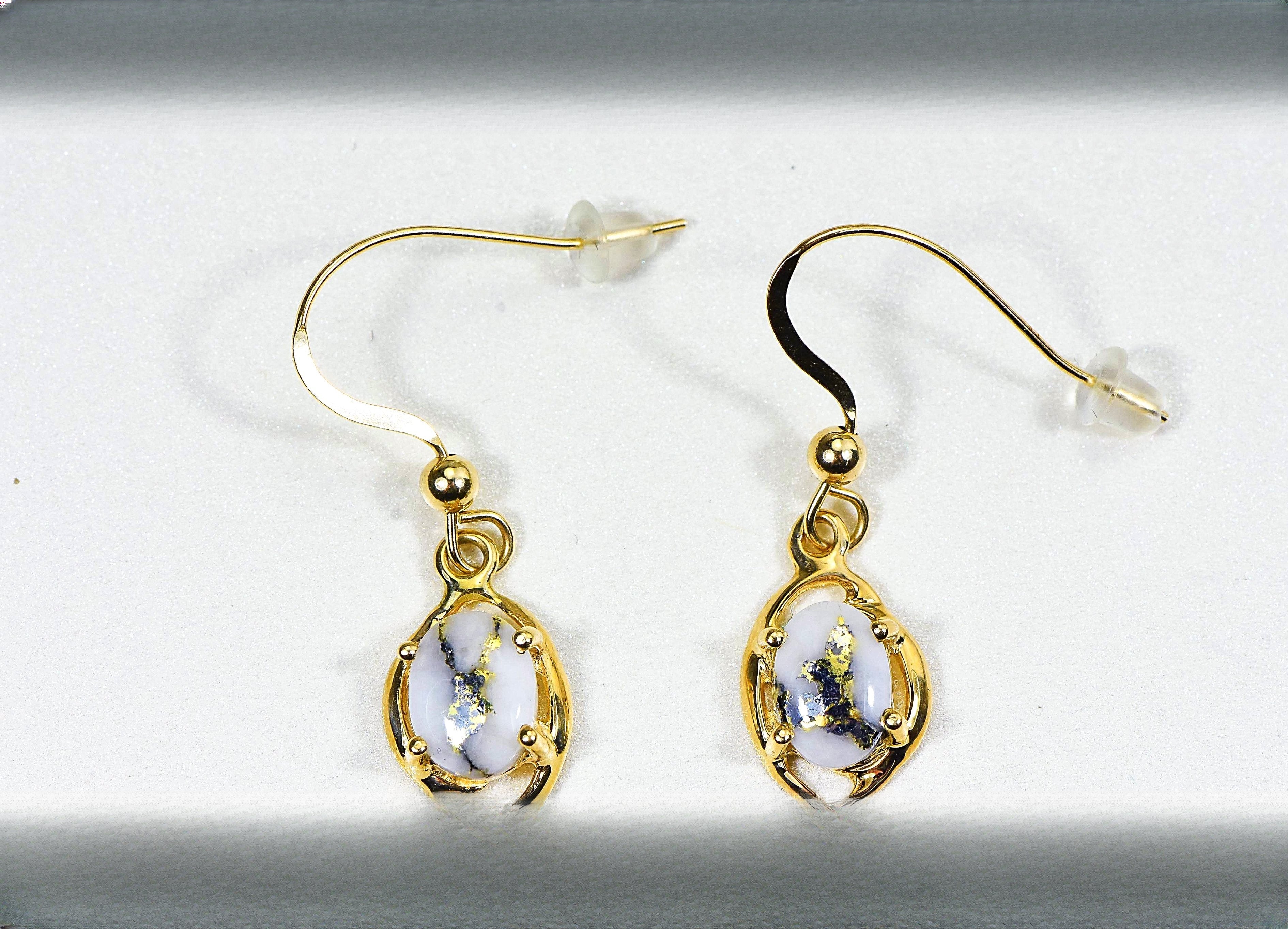 Gold Quartz Earrings "Orocal" EN805XSQ/WD Genuine Hand Crafted Jewelry - 14K Gold Casting