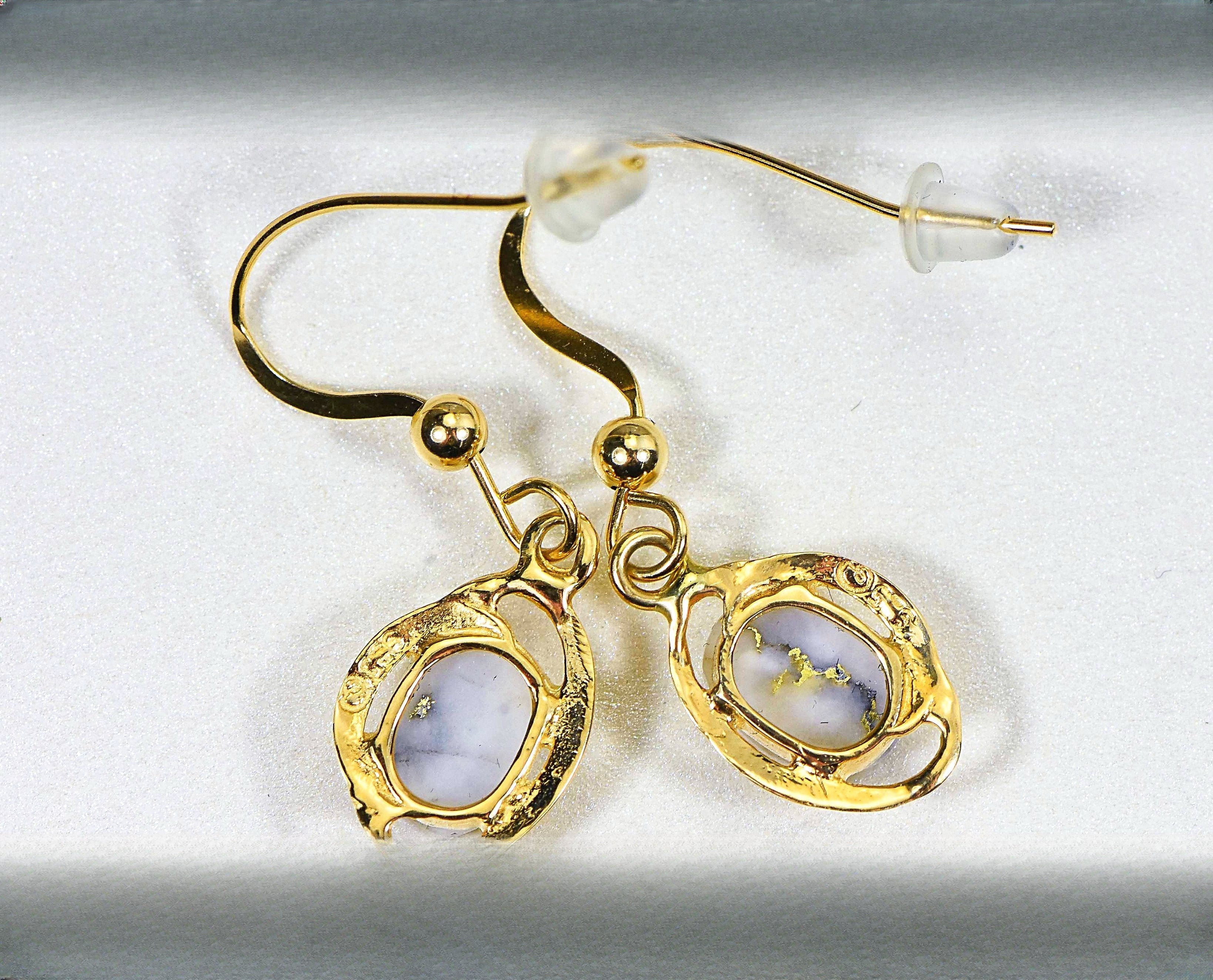 Gold Quartz Earrings "Orocal" EN805XSQ/WD Genuine Hand Crafted Jewelry - 14K Gold Casting