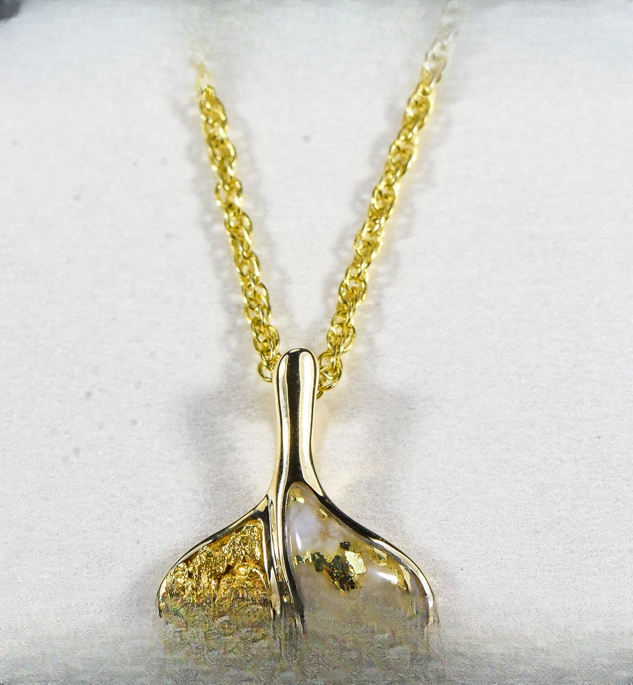 Gold Quartz Pendant Whales Tail "Orocal" PDLWT113NQ Genuine Hand Crafted Jewelry - 14K Gold Yellow Gold Casting