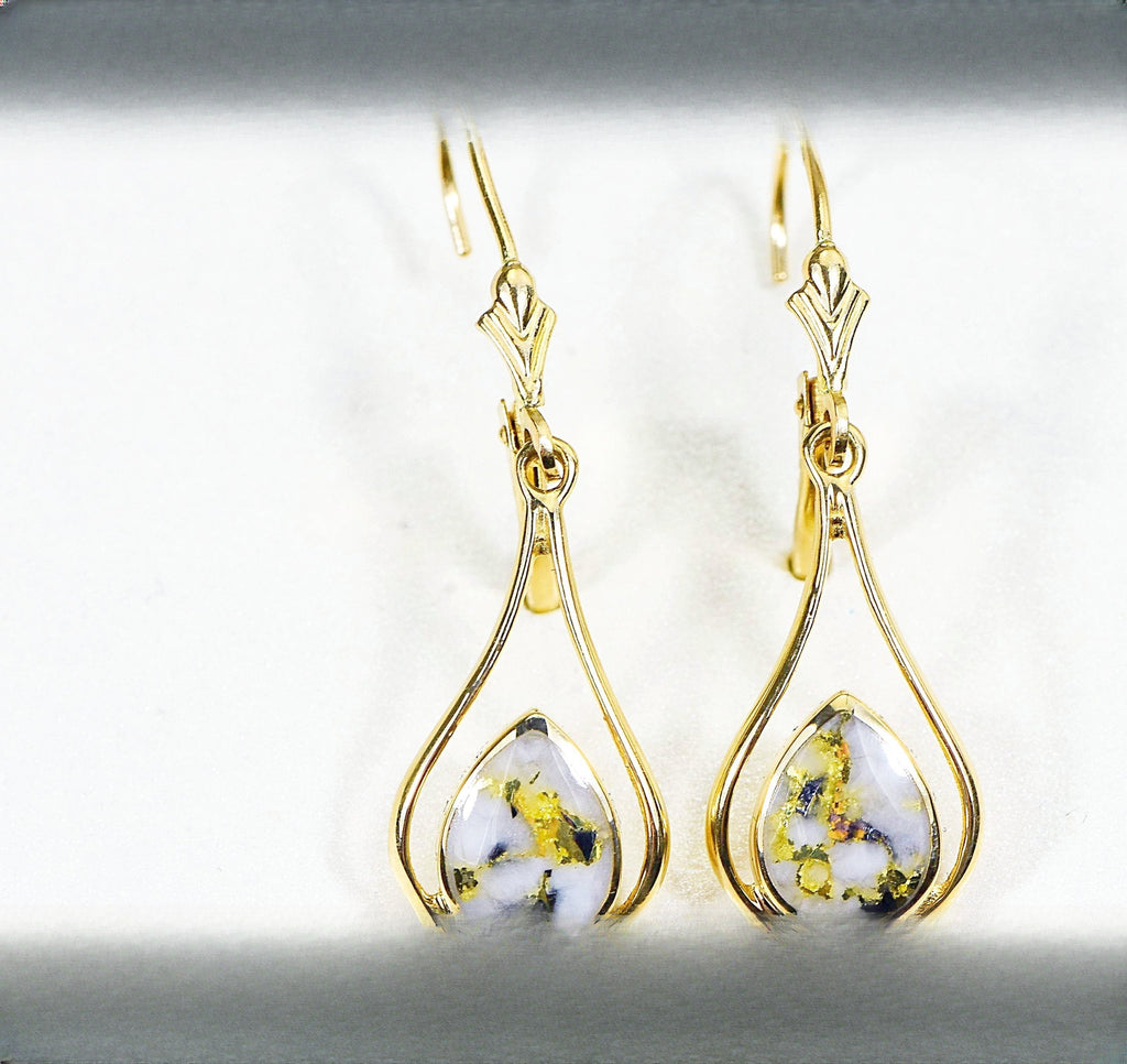Gold Quartz Earrings "Orocal" EN869Q/LB Genuine Hand Crafted Jewelry - 14K Gold Casting