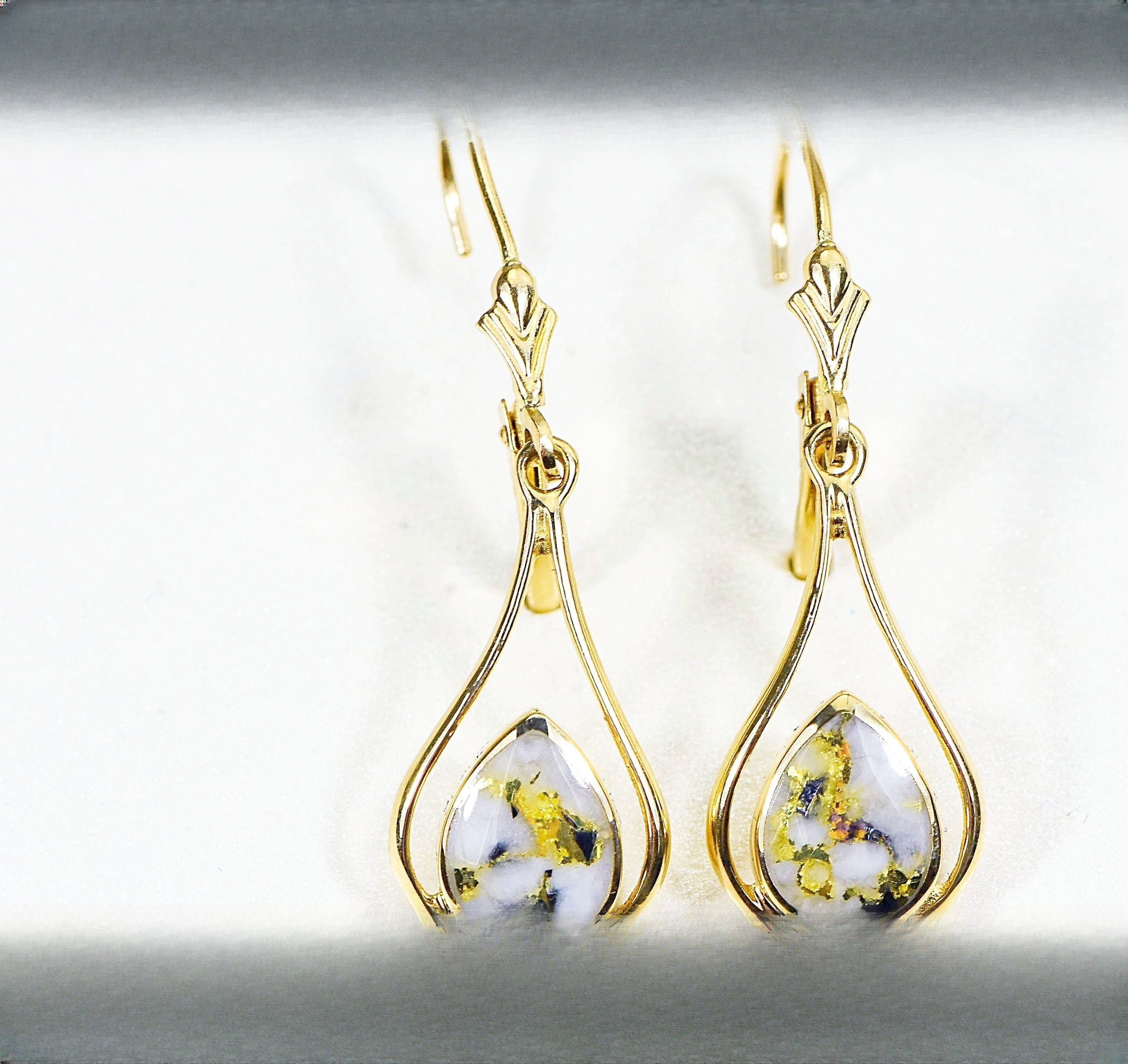 Gold Quartz Earrings "Orocal" EN869Q/LB Genuine Hand Crafted Jewelry - 14K Gold Casting