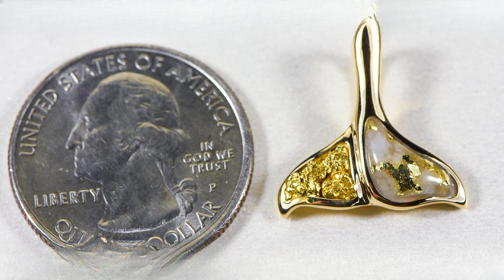 Gold Quartz Pendant Whales Tail "Orocal" PDLWT113NQ Genuine Hand Crafted Jewelry - 14K Gold Yellow Gold Casting