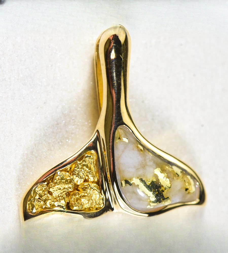 Gold Quartz Pendant Whales Tail "Orocal" PDLWT113NQ Genuine Hand Crafted Jewelry - 14K Gold Yellow Gold Casting