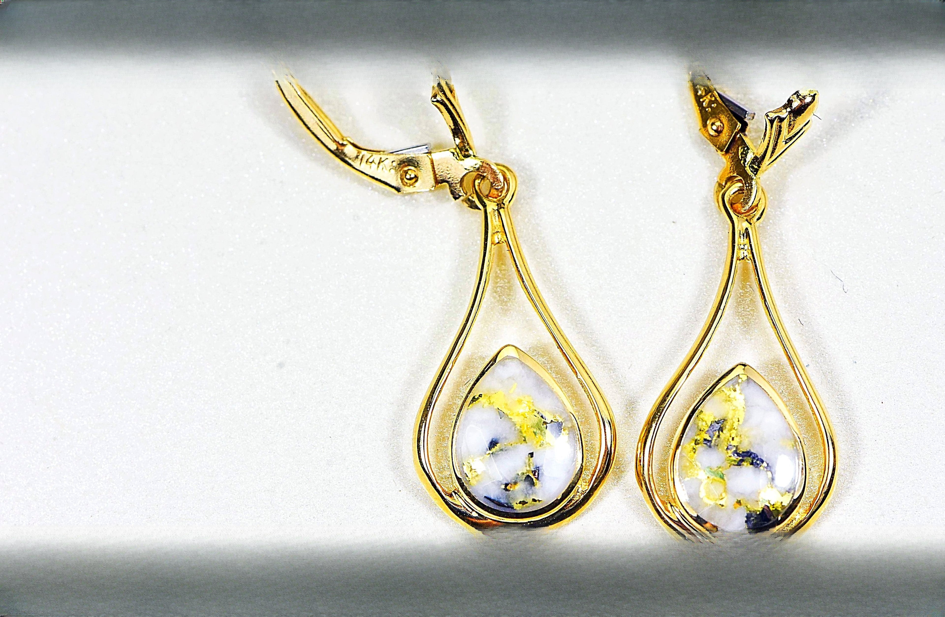Gold Quartz Earrings "Orocal" EN869Q/LB Genuine Hand Crafted Jewelry - 14K Gold Casting