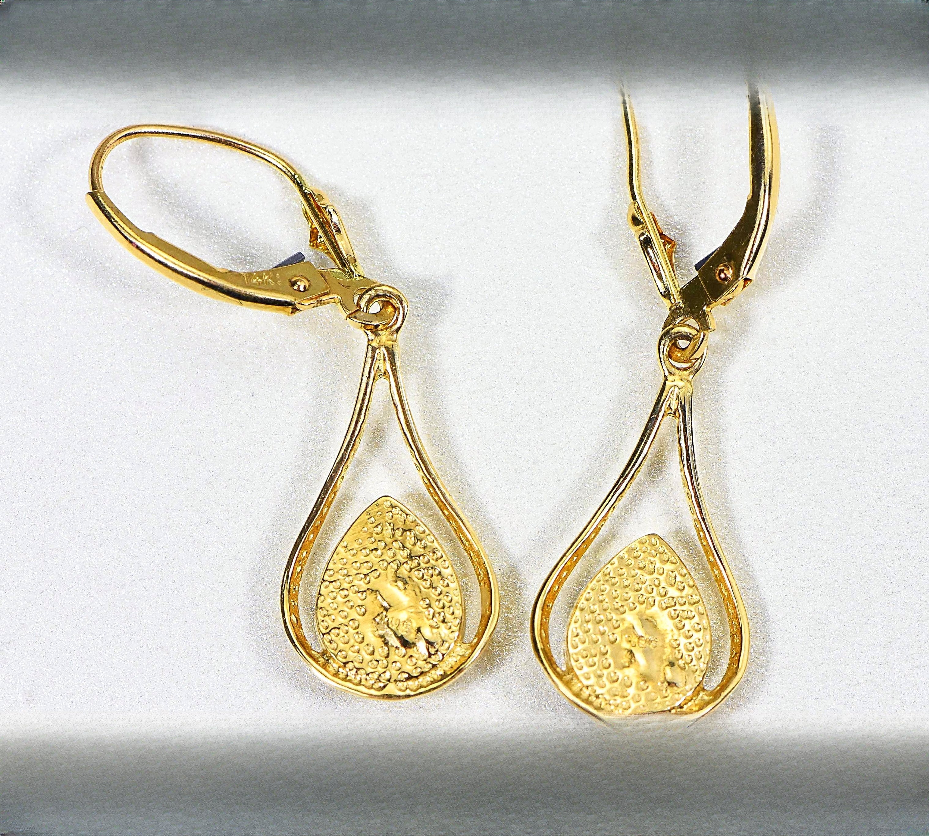 Gold Quartz Earrings "Orocal" EN869Q/LB Genuine Hand Crafted Jewelry - 14K Gold Casting