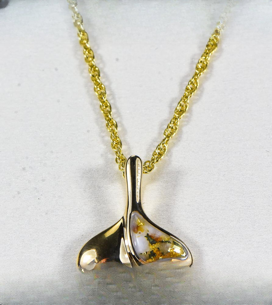 Gold Quartz Pendant Whales Tail "Orocal" PDLWT13QX Genuine Hand Crafted Jewelry - 14K Gold Yellow Gold Casting
