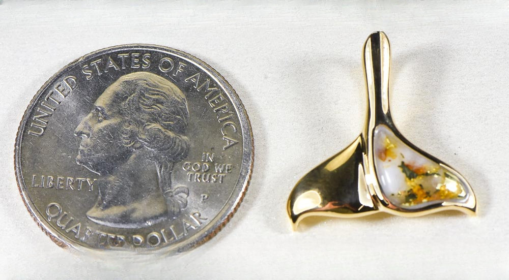 Gold Quartz Pendant Whales Tail "Orocal" PDLWT13QX Genuine Hand Crafted Jewelry - 14K Gold Yellow Gold Casting