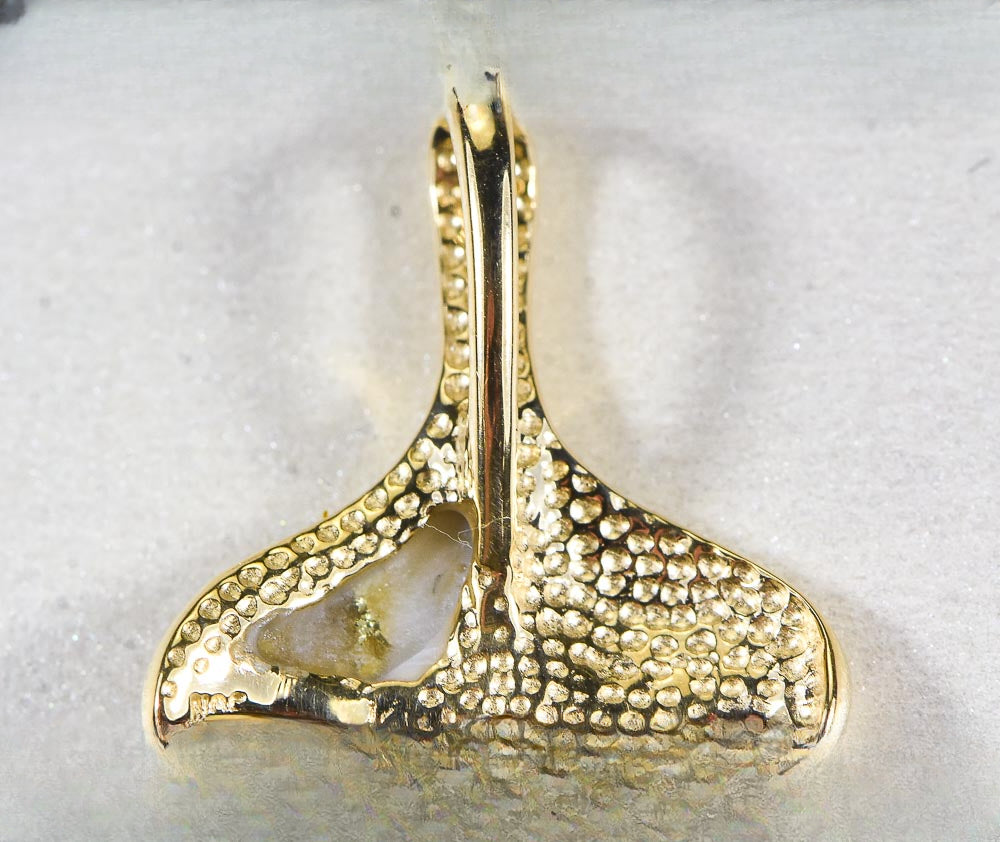 Gold Quartz Pendant Whales Tail "Orocal" PDLWT13QX Genuine Hand Crafted Jewelry - 14K Gold Yellow Gold Casting
