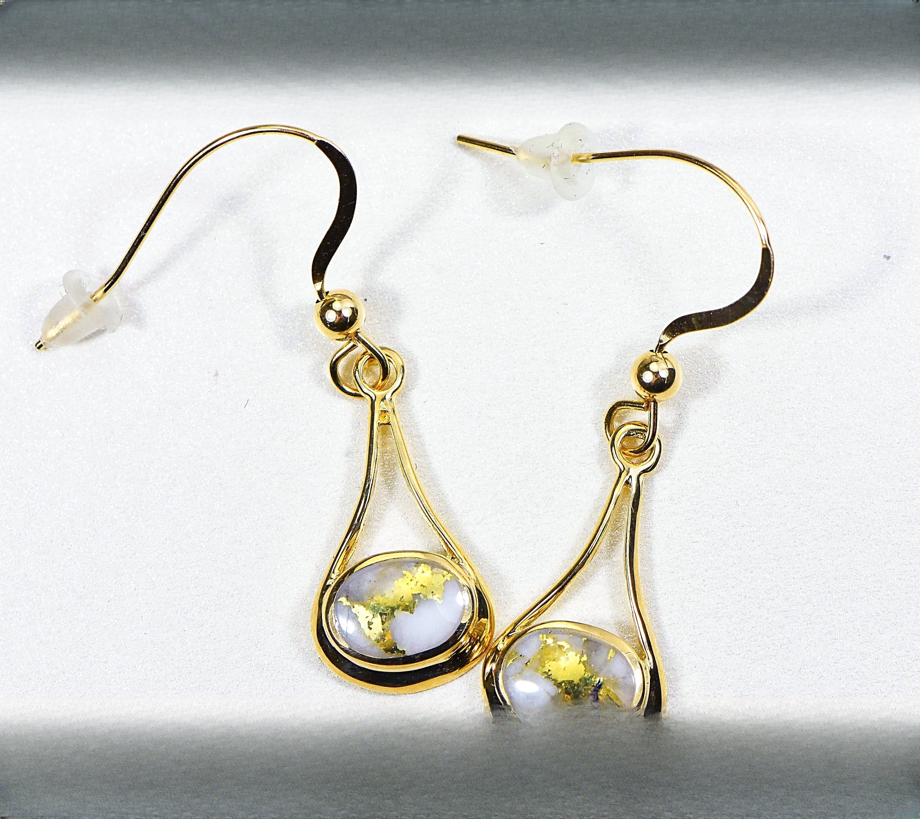 Gold Quartz Earrings "Orocal" EN871Q/WD Genuine Hand Crafted Jewelry - 14K Gold Casting