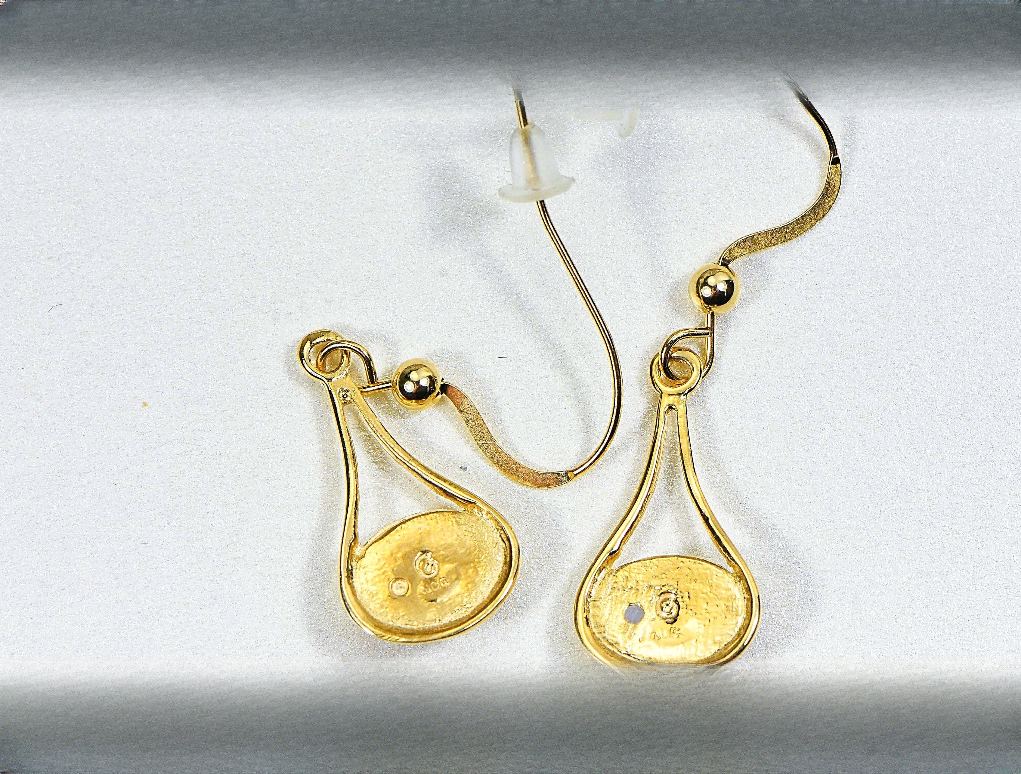Gold Quartz Earrings "Orocal" EN871Q/WD Genuine Hand Crafted Jewelry - 14K Gold Casting