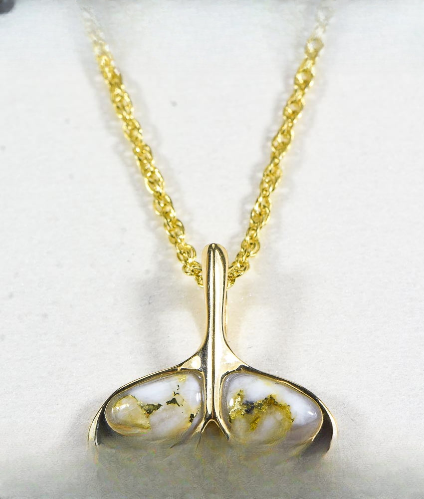 Gold Quartz Pendant Whales Tail "Orocal" PDLWT8HMQX Genuine Hand Crafted Jewelry - 14K Gold Yellow Gold Casting