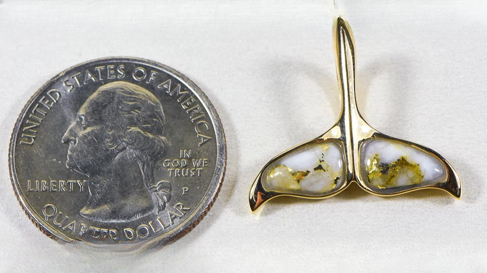 Gold Quartz Pendant Whales Tail "Orocal" PDLWT8HMQX Genuine Hand Crafted Jewelry - 14K Gold Yellow Gold Casting