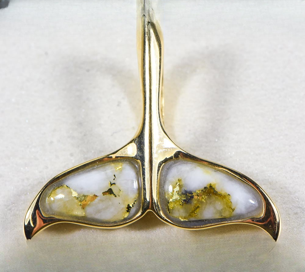 Gold Quartz Pendant Whales Tail "Orocal" PDLWT8HMQX Genuine Hand Crafted Jewelry - 14K Gold Yellow Gold Casting