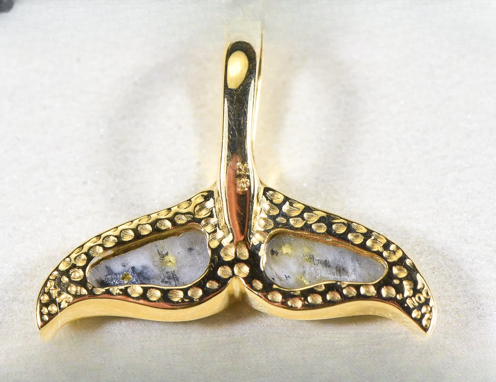 Gold Quartz Pendant Whales Tail "Orocal" PDLWT8HMQX Genuine Hand Crafted Jewelry - 14K Gold Yellow Gold Casting