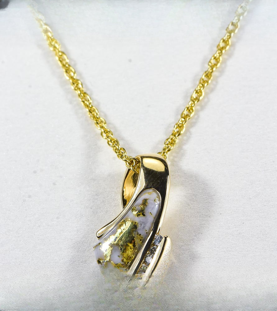 Gold Quartz Pendant "Orocal" PDL4SD10QX Genuine Hand Crafted Jewelry - 14K Gold Yellow Gold Casting