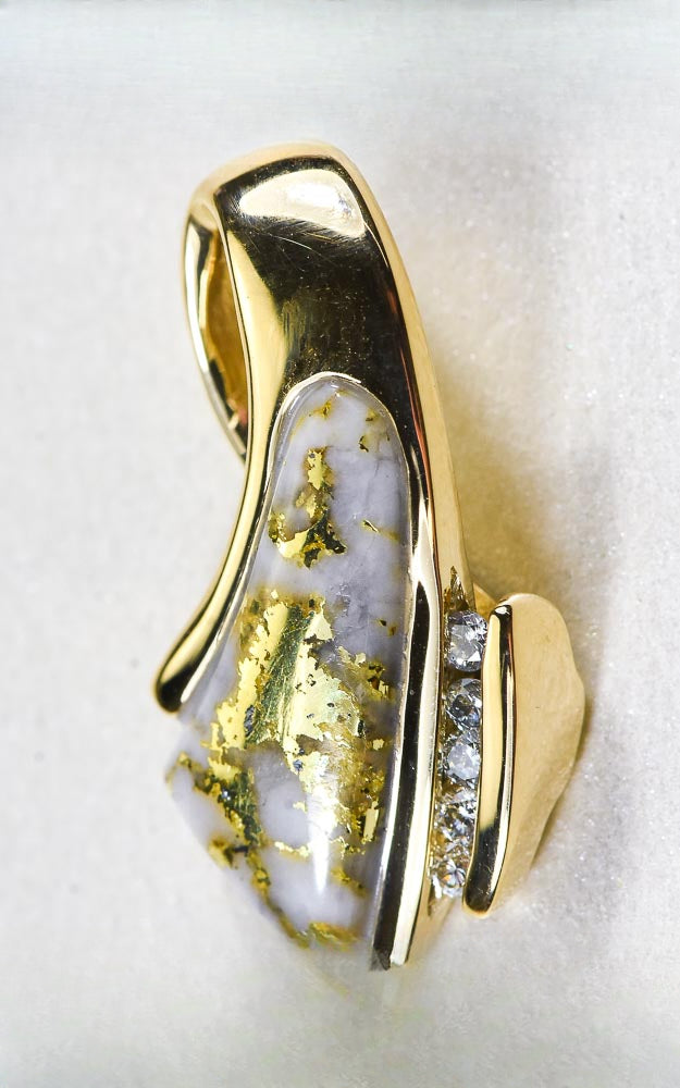 Gold Quartz Pendant "Orocal" PDL4SD10QX Genuine Hand Crafted Jewelry - 14K Gold Yellow Gold Casting