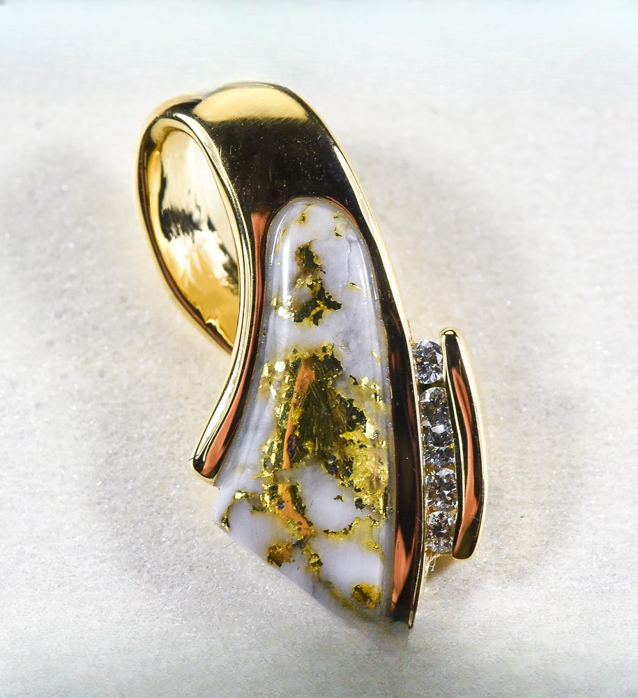 Gold Quartz Pendant "Orocal" PDL4SD10QX Genuine Hand Crafted Jewelry - 14K Gold Yellow Gold Casting