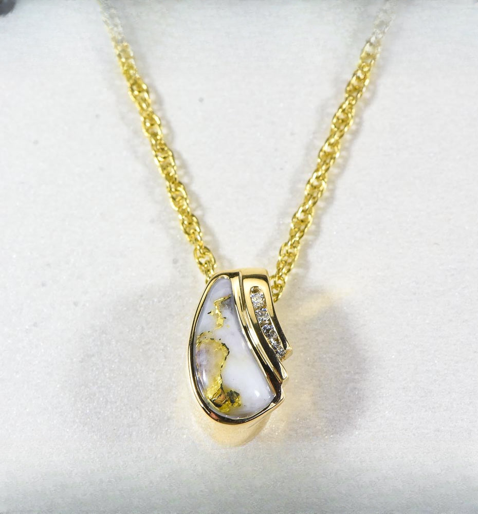 Gold Quartz Pendant "Orocal" PDL47SD8QX Genuine Hand Crafted Jewelry - 14K Gold Yellow Gold Casting