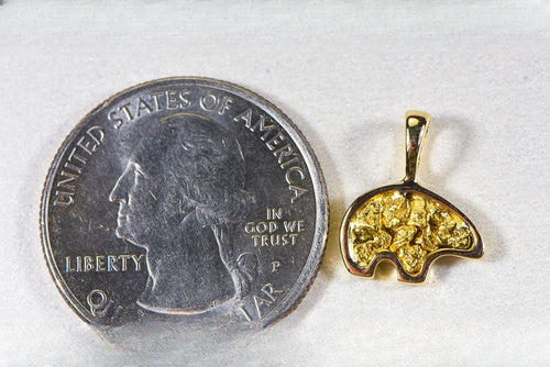 Gold Nugget Pendant Bear "Orocal" PBR1SOLX Genuine Hand Crafted Jewelry - 14K Gold Yellow Gold Casting