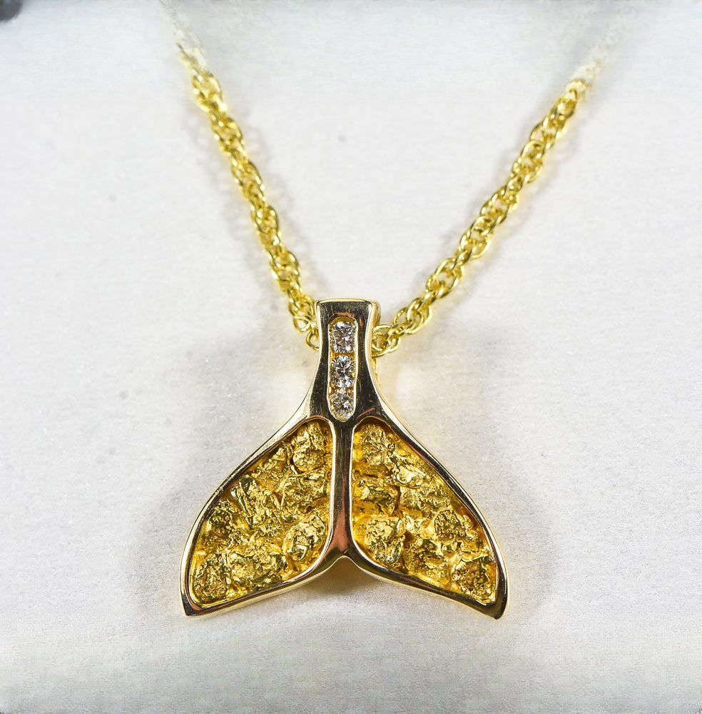 Gold Nugget Pendant Whales Tail "Orocal" PDLWT16SDN Genuine Hand Crafted Jewelry - 14K Gold Yellow Gold Casting