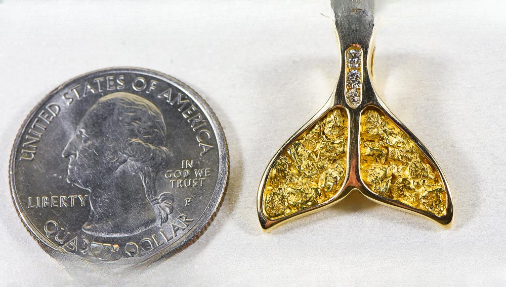 Gold Nugget Pendant Whales Tail "Orocal" PDLWT16SDN Genuine Hand Crafted Jewelry - 14K Gold Yellow Gold Casting