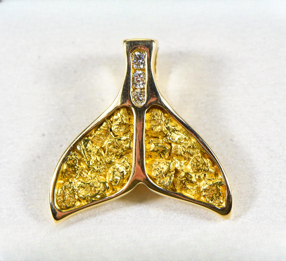 Gold Nugget Pendant Whales Tail "Orocal" PDLWT16SDN Genuine Hand Crafted Jewelry - 14K Gold Yellow Gold Casting