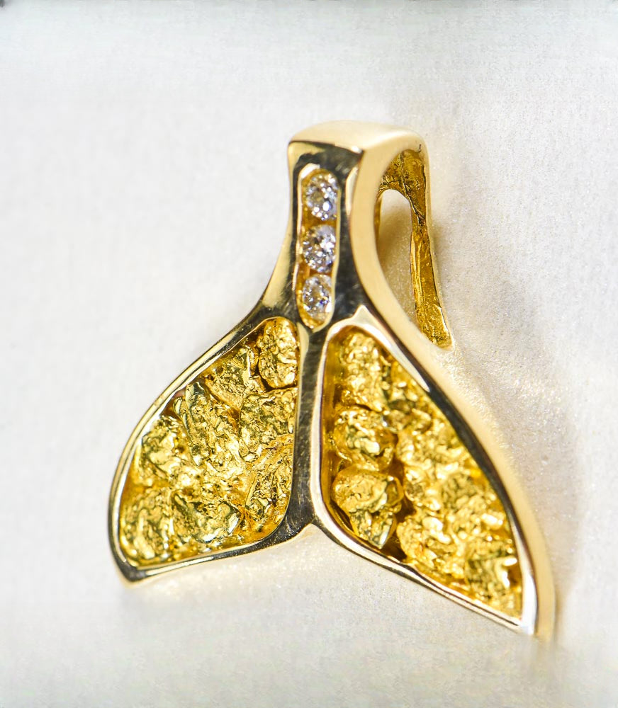 Gold Nugget Pendant Whales Tail "Orocal" PDLWT16SDN Genuine Hand Crafted Jewelry - 14K Gold Yellow Gold Casting