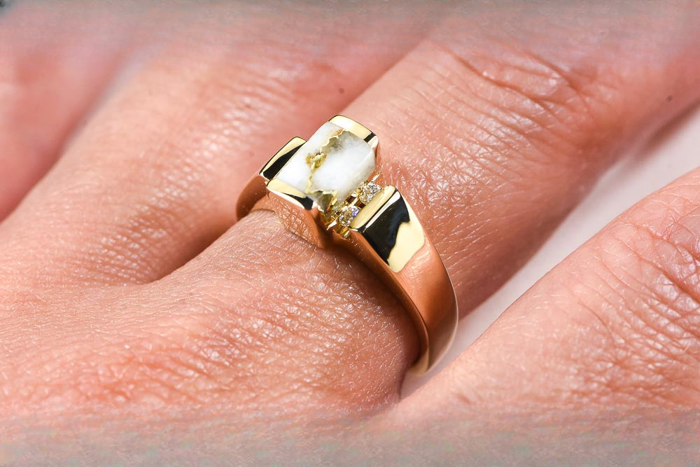 Gold Quartz Ring "Orocal" RLDL50D12Q Genuine Hand Crafted Jewelry - 14K Gold Casting