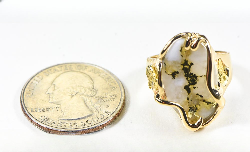Gold Quartz Ring "Orocal" RL232XLQ Genuine Hand Crafted Jewelry - 14K Gold Casting