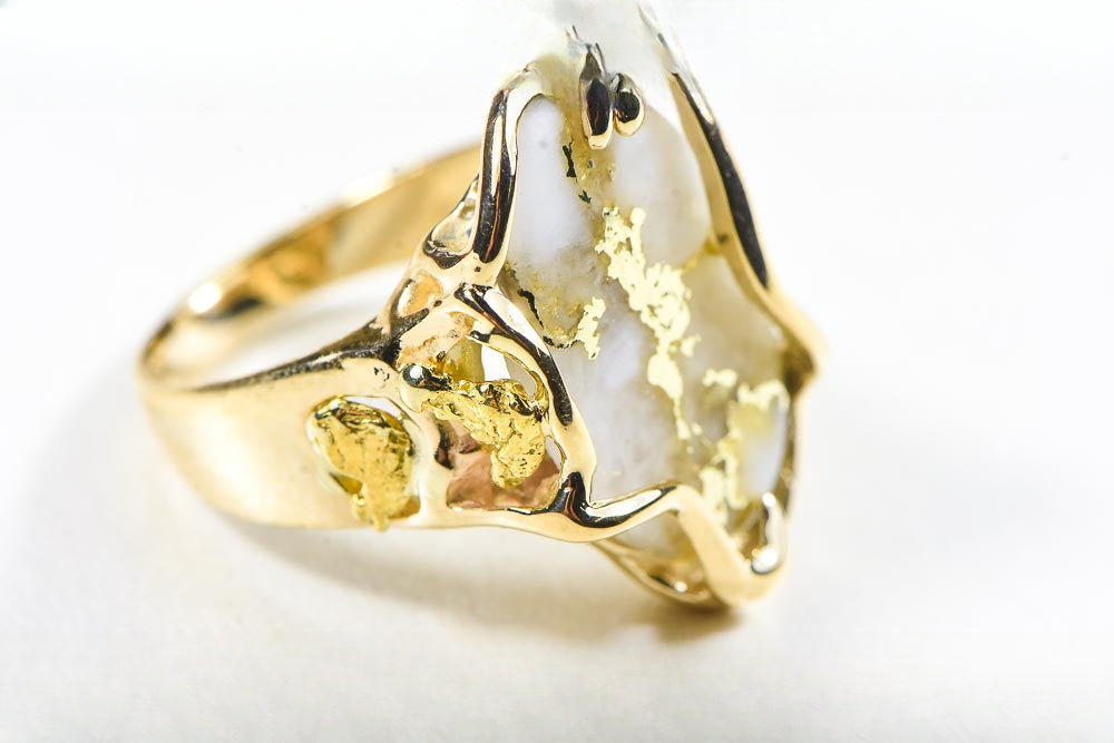 Gold Quartz Ring "Orocal" RL232XLQ Genuine Hand Crafted Jewelry - 14K Gold Casting